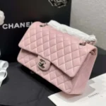 Chanel Women Classic 11.12 Handbag in Lambskin Leather-Light Pink/Silver