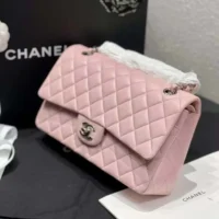 Chanel Women Classic 11.12 Handbag in Lambskin Leather-Light PinkSilver (1)