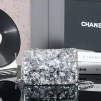 Chanel Women Flap Bag Sequins Silver Tone Metal AS4561 (1)