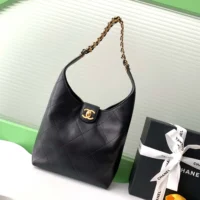 Chanel Women Large Hobo Bag Shiny Lambskin Gold Tone Metal AS5410 (1)