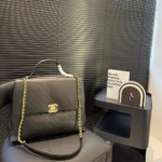 Chanel Women Maxi Flap Bag with Top Handle Calfskin Gold Tone Metal AS5543