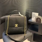 Chanel Women Maxi Flap Bag with Top Handle Calfskin Gold Tone Metal AS5543