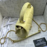 Chanel Women Mini Flap Bag with Top Handle Shiny Lambskin Imitation Pearls-Yellow (1)