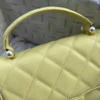 Chanel Women Mini Flap Bag with Top Handle Shiny Lambskin Imitation Pearls-Yellow (1)