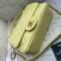 Chanel Women Mini Flap Bag with Top Handle Shiny Lambskin Imitation Pearls-Yellow (1)