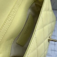 Chanel Women Mini Flap Bag with Top Handle Shiny Lambskin Imitation Pearls-Yellow (1)