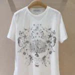 Dior Men T-Shirt White Cotton and Linen Jersey with Black Dior Cabinet de Curiosités Motif