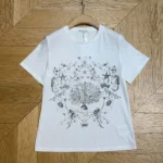 Dior Men T-Shirt White Cotton and Linen Jersey with Black Dior Cabinet de Curiosités Motif
