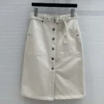 Dior Damen Rock mit Gürtel Ecrufarbener Baumwoll-Denim mit Dior Oblique-Innenseite