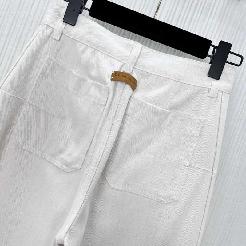 Dior Women Flared Jeans Ecru Cotton Denim with Dior Oblique Interior