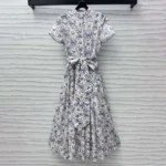 Dior Damen Mittellanges Kleid mit Bindegürtel Weißer Baumwollmusselin 521D07A3A48