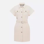 Dior Women Short Belted Shirtdress Ecru Cotton Denim with Dior Oblique Interior