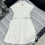 Dior Women Short Belted Shirtdress Ecru Cotton Denim with Dior Oblique Interior
