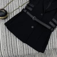 Dior Women Short-Sleeved Belted Jacket Black Virgin Wool and Silk Grain de Poudre (1)