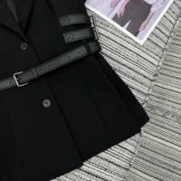 Dior Women Short-Sleeved Belted Jacket Black Virgin Wool and Silk Grain de Poudre (1)
