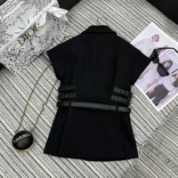 Dior Women Short-Sleeved Belted Jacket Black Virgin Wool and Silk Grain de Poudre (1)