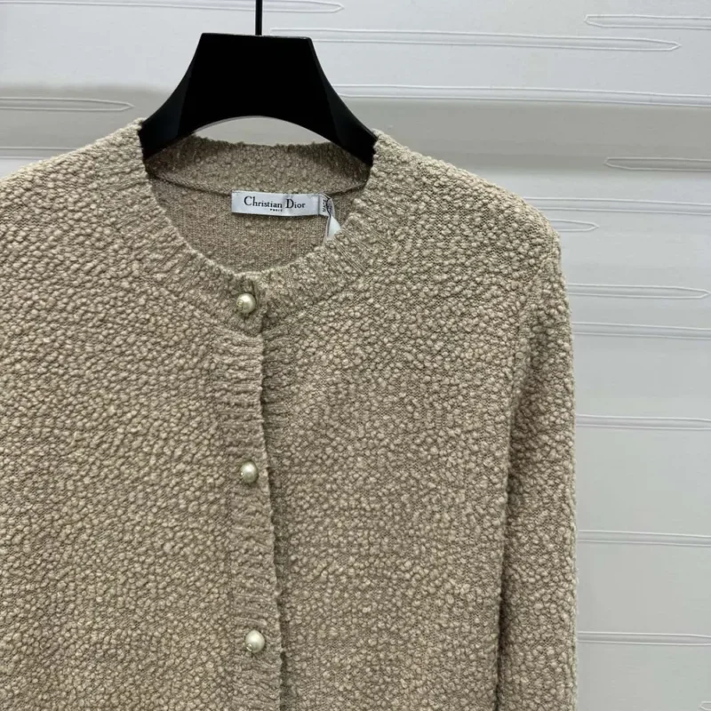Dior Women Twinset Beige Cotton- and Wool-Blend Bouclé Knit