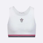 Dior Women Vibe Crop Tank Top de malla técnica blanca con firma tricolor