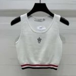 Dior Women Vibe Crop Tank Top de malla técnica blanca con firma tricolor