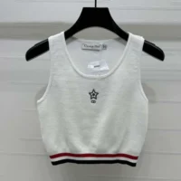 Dior Women Vibe Cropped Tank Top White Technical Mesh with Three-Tone Signature (1)