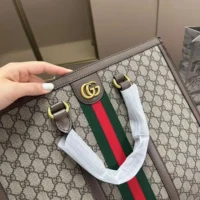 Gucci GG Unisex GG Supreme Monogram Textured Dollar Calfskin Web Large Ophidia Tote Bag (1)
