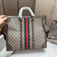 Gucci GG Unisex GG Supreme Monogram Textured Dollar Calfskin Web Large Ophidia Tote Bag (1)