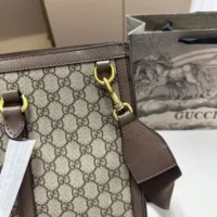 Gucci GG Unisex GG Supreme Monogram Textured Dollar Calfskin Web Large Ophidia Tote Bag (1)