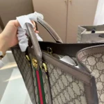 Gucci GG Unisex GG Supreme Monogram Textured Dollar Calfskin Web Large Ophidia Tote Bag