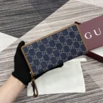 Gucci Unisex GG Emblem Zip Around Wallet-Navy 819122FAECC4243