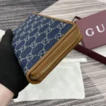 Gucci Unisex GG Emblem Zip Around Wallet-Navy 819122FAECC4243