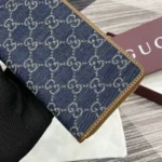 Gucci Unisex GG Emblem Zip Around Wallet-Navy 819122FAECC4243