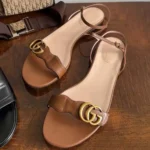 Gucci Women Leather Sandal with Double G-Brown