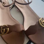 Gucci Women Leather Sandal with Double G-Brown