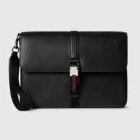 Gucci Women Medium Business Case with Web-Black 816755AAEF61042