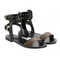 Louis Vuitton LV Women Black Leather and Monogram Canvas Gladiator Sandals
