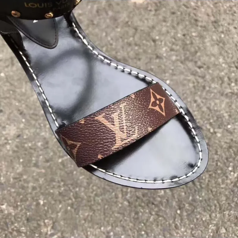 Louis Vuitton LV Women Black Leather and Monogram Canvas Gladiator Sandals