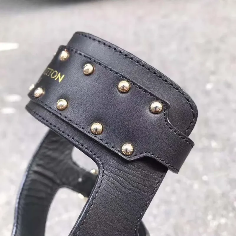 Louis Vuitton LV Women Black Leather and Monogram Canvas Gladiator Sandals