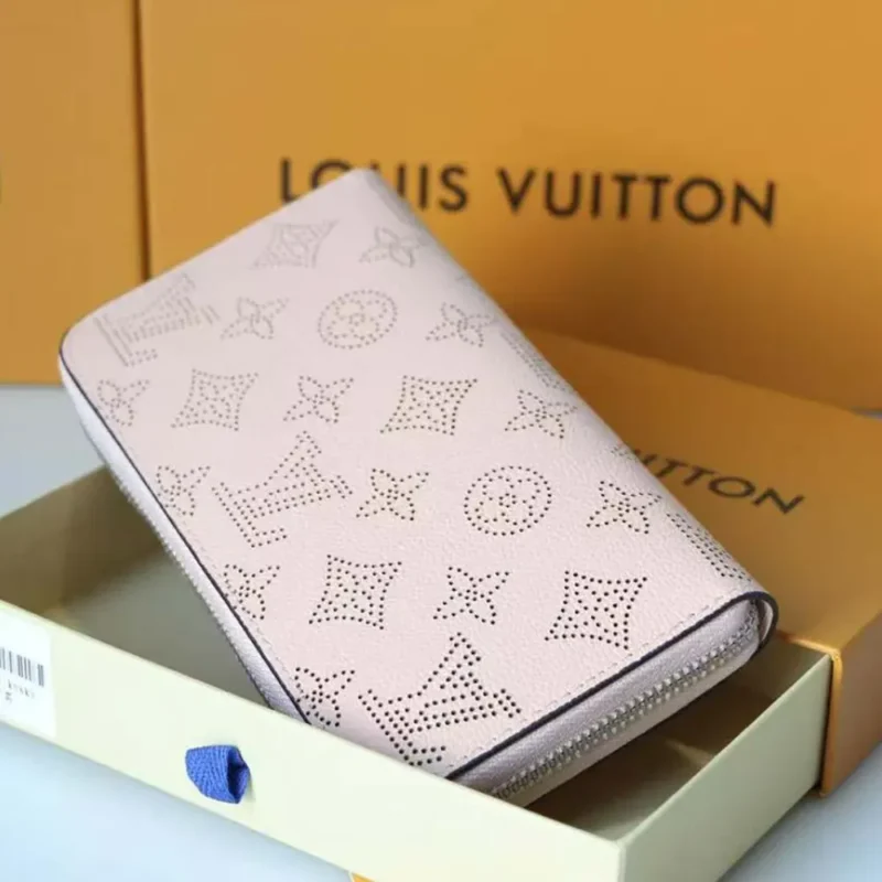 Louis Vuitton LV Women Zippy Wallet Mahina Perforated Calf Leather-Pink