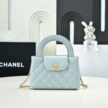 Chanel Women CC Mini Kelly Shopping Bag Shiny Aged Calfskin-Blue