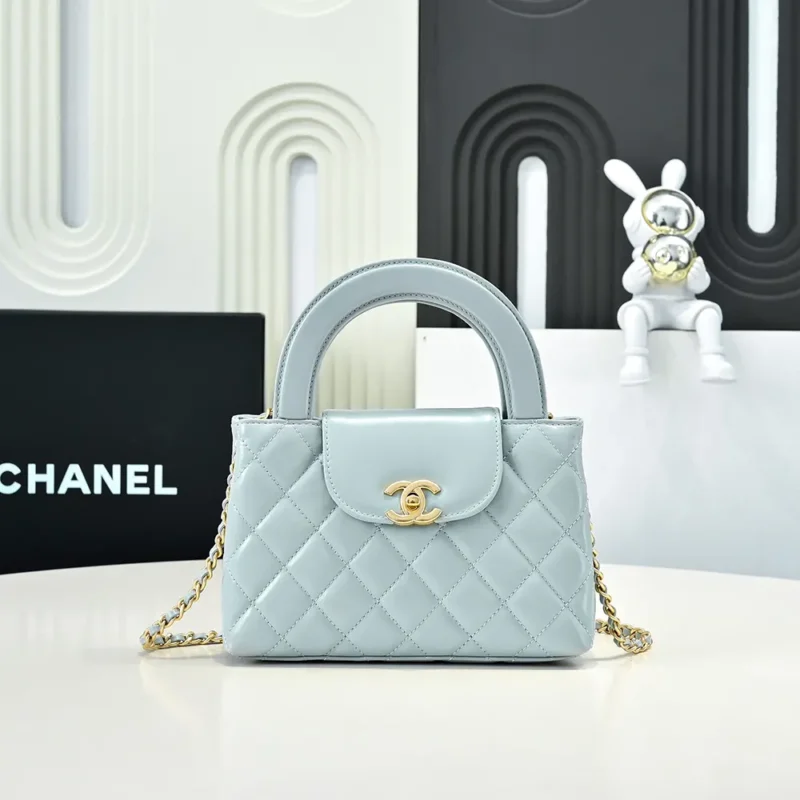 Chanel Women CC Mini Kelly Shopping Bag Shiny Aged Calfskin-Blue