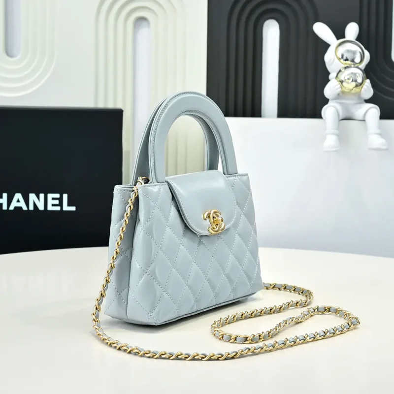 Chanel Women CC Mini Kelly Shopping Bag Shiny Aged Calfskin-Blue