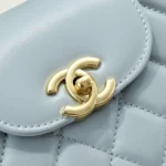 Chanel Dam CC Mini Kelly Shoppingväska Glänsande Ålderskalvskinn-Blå