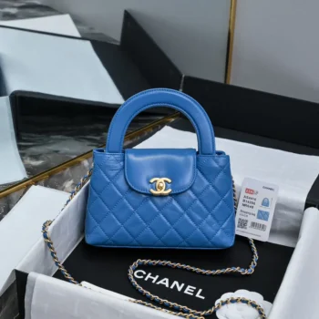 Chanel Women CC Mini Kelly Shopping Bag Shiny Aged Calfskin-Dark Blue