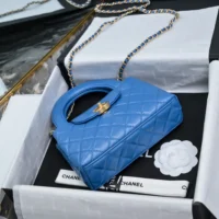 Chanel Women CC Mini Kelly Shopping Bag Shiny Aged Calfskin-Dark Blue (1)