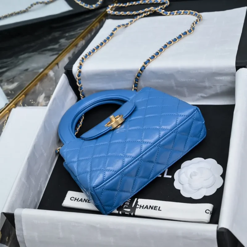 Chanel Women CC Mini Kelly Shopping Bag Shiny Aged Calfskin-Dark Blue