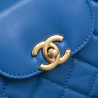 Chanel Women CC Mini Kelly Shopping Bag Shiny Aged Calfskin-Dark Blue (1)