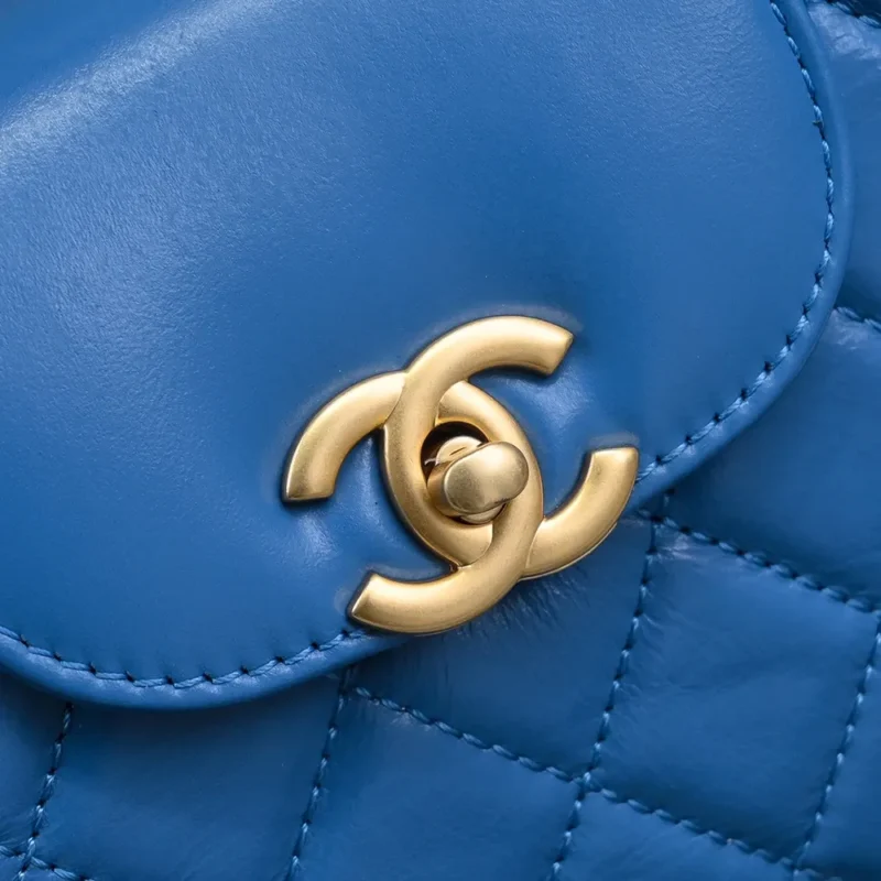 Chanel Women CC Mini Kelly Shopping Bag Shiny Aged Calfskin-Dark Blue