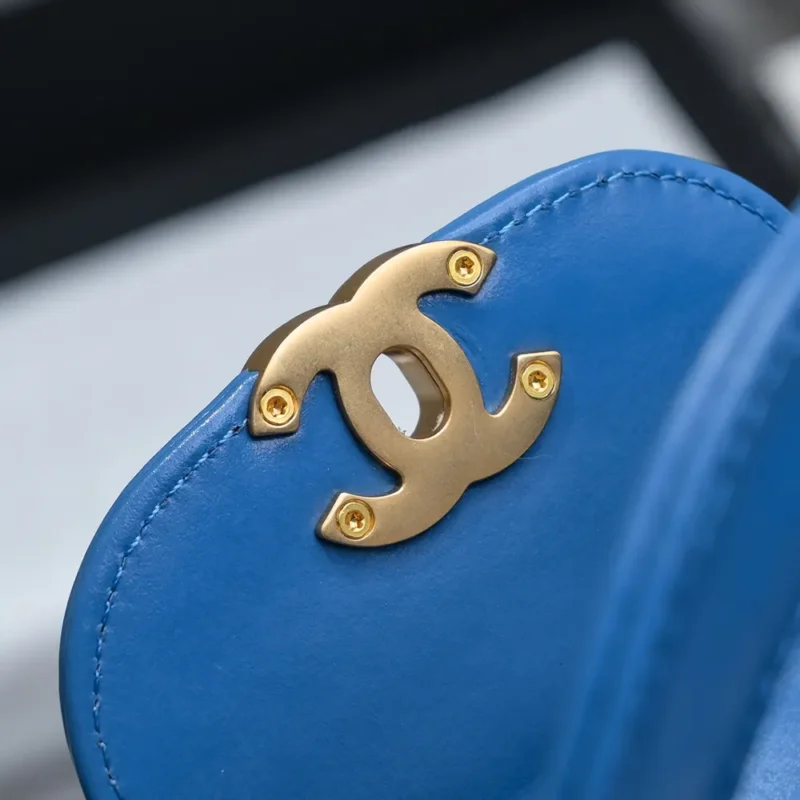 Chanel Women CC Mini Kelly Shopping Bag Shiny Aged Calfskin-Dark Blue