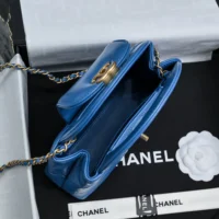 Chanel Women CC Mini Kelly Shopping Bag Shiny Aged Calfskin-Dark Blue (1)