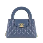 Chanel Women CC Mini Kelly Shopping Bag Shiny Aged Calfskin-Gray Blue